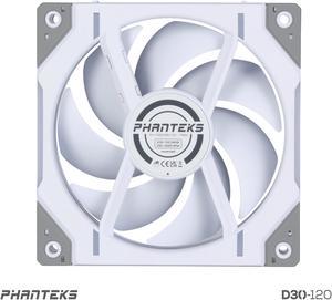 Phanteks D30-120 DRGB PWM FAN, Reverse Airflow Model, Premium D-RGB Performance Fan, ARGB/DRGB lighting, Daisy-chain Fan Linking system, White