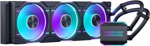 Phanteks Glacier One 360D30 Premium D-RGB AIO Liquid CPU Cooler, DRGB Pump Cap Design, 3x D30 120mm PWM D-RGB Fans, Black