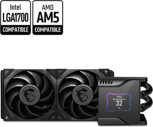 MSI MEG Core Liquid S280 AIO Liquid CPU Cooler, 2.4" IPS Display 280mm Radiator, Duo 140mm Silent Gale P14 PWM Fans, Controlled by MSI Center Software, AM5 Compatible