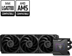 MSI MEG Core Liquid S360 AIO Liquid CPU Cooler, 2.4" IPS Display 360mm Radiator, Triple 120mm Silent Gale P12 PWM Fans, Controlled by MSI Center Software, AM5 Compatible