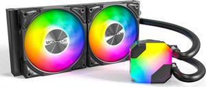 MONTECH HyperFlow ARGB 240 - AIO CPU Liquid Cooler, Intel&AMD Compatible, Chart-Topping Performance, Enhanced 3100RPM Water Pump Design, 2X Metal Pro 12 ARGB Ultimate Cooling Fans - Black