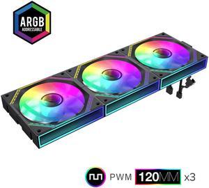 GAMEMAX FN12A-S3I, 120mm Black frame ARGB Fan x3,120mm Computer case fan! Addressable RGB LED Case Fans