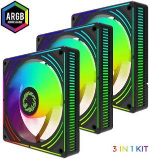 GAMEMAX RA300 BK, 120mm Black frame ARGB Fan 3 in 1 Kit, High-Performance Cooling Fan for PC Case. Addressable RGB LED Case Fans