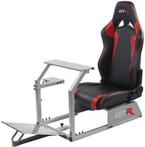 GTR Simulator GTA Model Silver Frame with Black/Red Real Racing Seat, Racing Driving Gaming Simulator Cockpit Chair with Gear Shifter Mount.