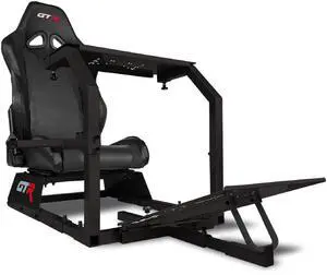 GTR Simulator GTA Model Black Frame Adjustable Racing Seat Racing Simulator Cockpit |Foldable Entry-Level Sim Rig with Steel Frame & Adjustable Mounts | Compatible with Logitech, Fanatec, Thrustmaster