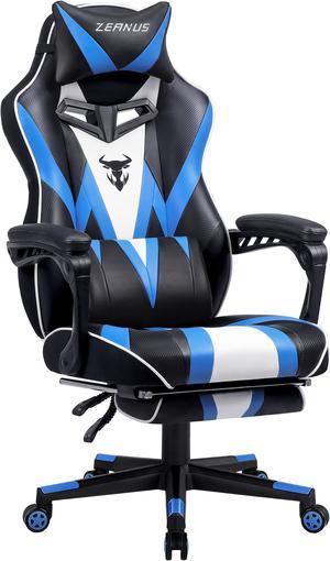 Zeanus Gaming Chair with Footrest, Recliner Computer Chair for Teens, Gaming Chair with Massage, Ergonomic Gaming Computer Chair, Gaming Desk Chair, Big and Tall Gaming Chairs for Adults (Blue)