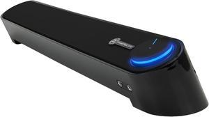 Desktop Computer Sound Bar Speaker w/ Easy Access Headphone & Mic Jacks by GOgroove - SonaVERSE UBR (Blackout) - USB Powered, LED accents, Compact 16.5" Length, Angled Design - Ideal for Small Desks