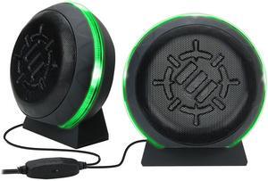 ENHANCE Gaming LED Computer Speakers with Subwoofer, Powerful 5 Watts Drivers and In-Line Volume Control - Green Lights, USB 2.0 Powered, 3.5mm Connection for PC, Desktop, Laptop, Notebook