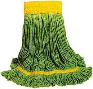 EcoMop Looped-End Mop Head, Recycled Fibers, Medium Size, Green, 12/Carton