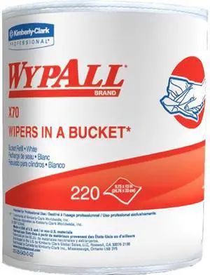 WypAll X70 Extended Use Reusable Cloths in a Bucket Refill (83571), Long Lasting Performance, White, 1 Bucket, 220 Cloths / Roll, 3 Rolls / Case