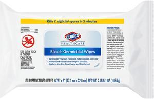 Clorox Bleach Germicidal Wipes, 6.75 x 9, Unscented, 100 Wipes/Flat Pack, 6 Packs/Carton CLO32621