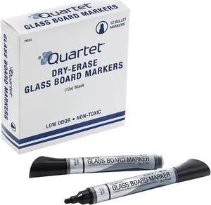 Quartet Premium Glass Board Dry-Erase Markers - Black 12 pk