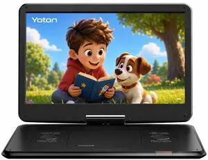 Yoton 17.5" Portable DVD Player with 15.6" HD Swivel Screen for for Kids Elderly, 6 Hours Working Time with Built-in Battery, Dual Stereo Speakers, USB/SD/TV Sync/Multiple Disc Formats, Black Yoton 17.5" Portable DVD Player with 15.6" HD Swivel Screen for for Kids Elderly, 6 Hours Working Time with Built-in Battery, Dual Stereo Speakers, USB/SD/TV Sync/Multiple Disc Formats, Black