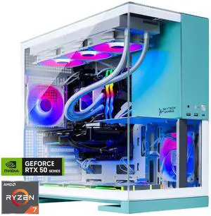 Skytech Gaming Aqua Desktop PC, Ryzen 7 7700X 4.5 GHz (5.4GHz), NVIDIA RTX 5060, 1TB Gen4 NVMe SSD, 32GB DDR5 RAM 5600 RGB, 850W GOLD ATX 3 PSU, 360mm ARGB AIO , Wi-Fi, Win 11
