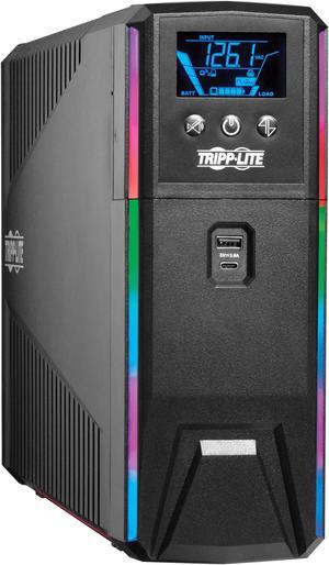 TRIPP LITE Line-Interactive 1500VA 900W 120V Pure Sine Wave Gaming UPS Battery Backup - LCD, AVR, RGB LEDs, USB Charging, Power Saving