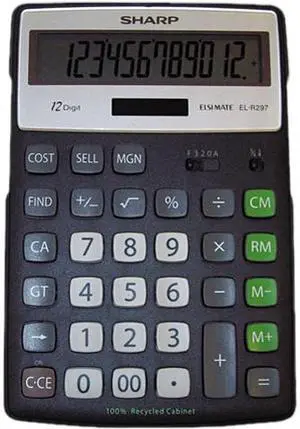 Sharp ELR297BBK EL-R297BBK Recycled Series Calculator w/Kick-stand, 12-Digit, LCD, Black