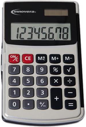 Innovera 15920 Handheld Calculator, Hard Flip Case, 8-Digit LCD, Dual Power, Silver