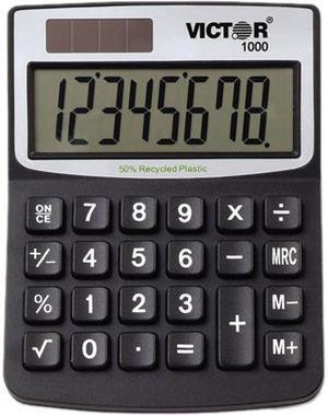 Victor 1000 Minidesk Calculator, Solar/Battery, 8-Digit Display, Black