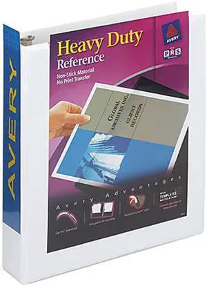 Avery 05404 Nonstick Heavy-Duty Round Ring View Binder, 1-1/2" Capacity, White