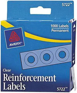 Avery 05722 Hole Reinforcements, 1/4" Diameter, Clear, 1000/Pack