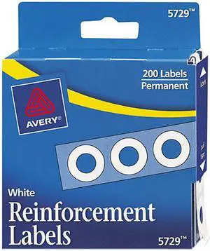 Avery 05729 Hole Reinforcements, 1/4" Diameter, White, 200/Pack
