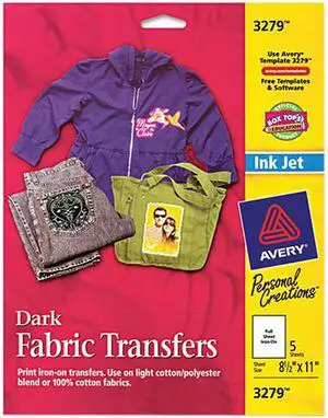 Avery 3279 Dark T-Shirt Transfers, Matte, 8-1/2" x 11", 5 Labels (3279)