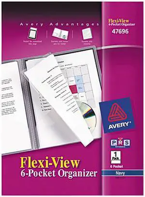 Avery 47696 Flexi-View Six-Pocket Polypropylene Organizer, 150-Sheet Capacity, Navy/Blue