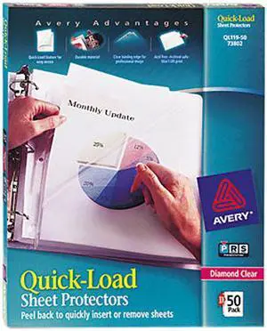 Avery 73802 Diamond Clear Quick Load Sheet Protectors, Acid-Free, 50 Protectors (73802)