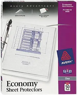 Avery 74090 Top-Load Poly Sheet Protectors, Economy Gauge, Letter, Clear, 50/Box