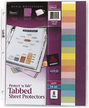 Avery Protect 'n Tab Tabbed Sheet Protectors, Acid-Free, 8 Tabs, 8 Protectors (74161)