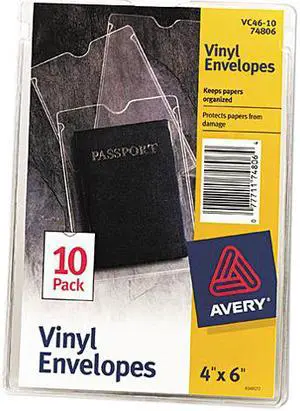 Avery 74806 Top-Load Clear Vinyl Envelopes w/Thumb Notch, 4 x 6 Insert Size, 10/Pack