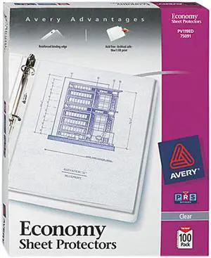 Avery 75091 Top-Load Poly Three-Hole Sheet Protectors, Economy Gauge, Letter, 100/Box