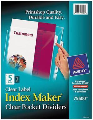 Avery 75500 Index Maker Clear Label Three-Hole Punch View Dividers, Letter, 5/Set