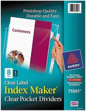 Avery 75501 Print & Apply Clear Label Sheet Protector Dividers, Index Maker Easy Peel Printable Labels, 8 White Tabs (75501)