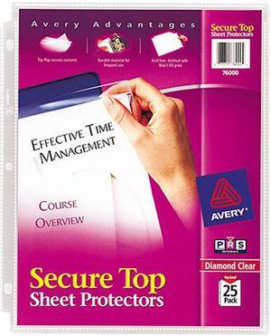 Avery 76000 Secure Top Sheet Protectors, Heavy Gauge, Letter, Diamond Clear, 25/Pack