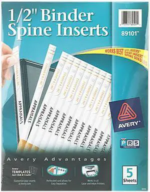 Avery 89101 Custom Binder Spine Inserts, 1/2" Spine Width, 16 Inserts/Sheet, 5 Sheets/Pack