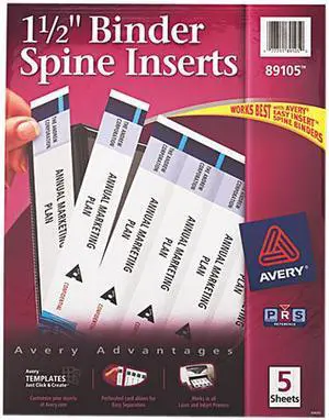 Avery Binder Spine Inserts 1-1/2" Capacity 25/PK White 89105