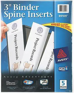 Avery Binder Spine Inserts 3" Spine Width 3 Inserts/Sheet 5 Sheets/Pack 89109