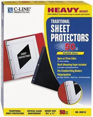 C-line 00010 Side-Loading Sheet Protectors, Open On 3 Sides, Heavy Weight, Letter, 50/Box
