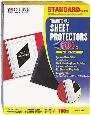 C-line 03213 Side-Loading Sheet Protector, Open On 3 Sides, Standard Weight, Ltr, 100/Box