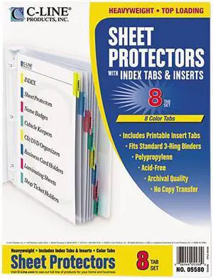 C-line 05580 Sheet Protectors w/8 Colored Index Tabs & Inserts, Heavy Gauge, Letter
