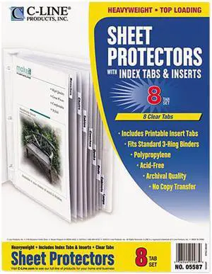 C-line 05587 Sheet Protectors w/Eight Clear Index Tabs & Inserts, Heavy Wt, Letter