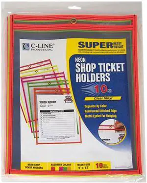C-line 43920 Shop Ticket Holders, 9 x 12, Clear w/Neon Stitching, 10/Box