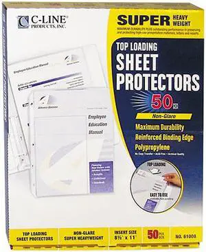 C-line 61008 Top-Load Poly Sheet Protectors, Super-Heavy, Letter, Non-Glare, 50/Box