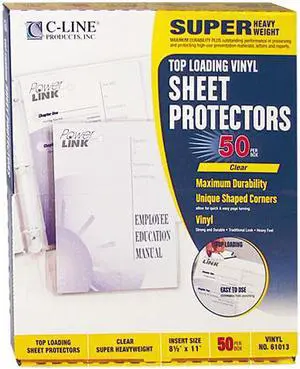 C-line 61013 Top-Load Vinyl Sheet Protectors, Super Heavy Gauge, Letter, Clear, 50/Box