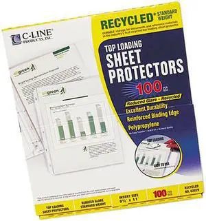 C-line 62029 Top-Load Polypropylene Sheet Protectors, Recycled, Reduced-Glare, Ltr,100
