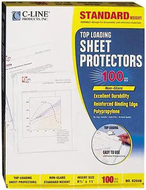 C-line 62048 Top-Load Polypropylene Sheet Protectors, Standard, Ltr, Non-Glare,100/Box