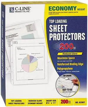 C-line 62067 Top-Load Poly Sheet Protectors, Economy Gauge, Ltr, Reduced-Glare, 200/Box