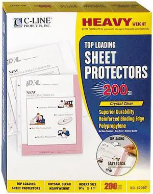 C-line 62097 Top-Load Polypropylene Sheet Protectors, Heavy Gauge, Letter, 200/Box
