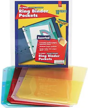 Cardinal 84007 Ring Binder Poly Pockets, 8-1/2 x 11, Assorted Colors, 5 Pockets/Pack